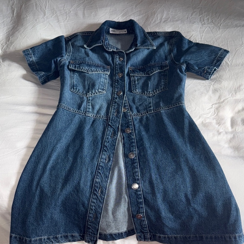 Zara Blue Denim Shirt Dress